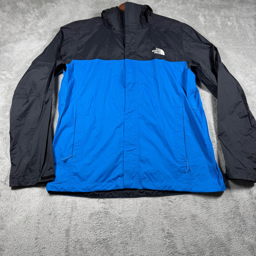 The North Face Dryvent Jacket Men Large Blue Black Hooded Waterproof Windbreaker